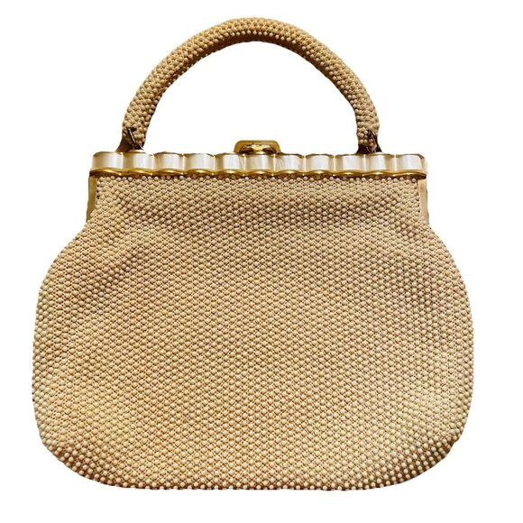 VTG LAURA USA Ivory Beaded Lucite and Gold Trim Purse - Picture 6 of 6